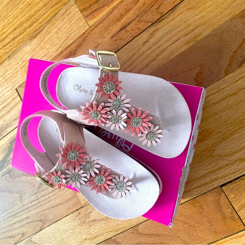 Toddler girl floral glitter sandals NEVER WORN!